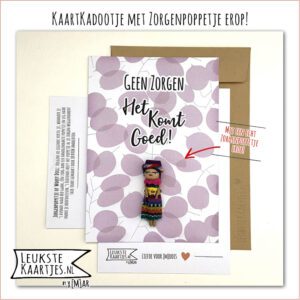 Kaartkadootje -> Zorgenpoppetje / Worry Doll - No:06 (Geen zorgen, Het komt goed - Lila blaadjes)^