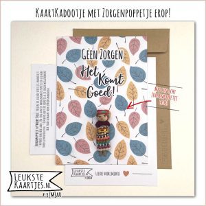 Kaartkadootje -> Zorgenpoppetje / Worry Doll - No:07 (Geen zorgen, Het komt goed - Blaadjes Blauw-Roze-Geel)
