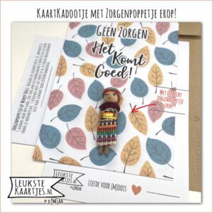 Kaartkadootje -> Zorgenpoppetje / Worry Doll - No:07 (Geen zorgen, Het komt goed - Blaadjes Blauw-Roze-Geel) - Afbeelding 2