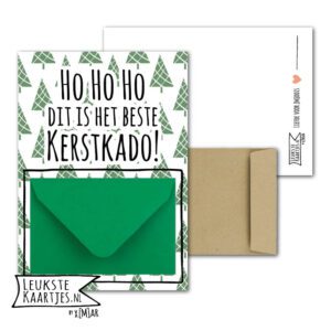 Geldkaart met mini Envelopje -> Kerst - No: 20 (Kerstbomen Groen-HoHoHo Beste KerstKado)^