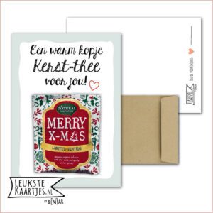 Kaartkadootje -> Thee - Kerst - No:02 (Groen rand-witte binnenkant-Warm kopje Kerst-thee voor jou)^