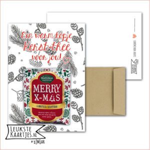 Kaartkadootje -> Thee - Kerst - No:07 (Kersttakjes dennenappels zwart-wit-Warm kopje Kerst-thee voor jou)^