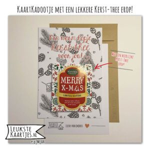 Kaartkadootje -> Thee - Kerst - No:07 (Kersttakjes dennenappels zwart-wit-Warm kopje Kerst-thee voor jou)^ - Afbeelding 2