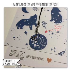 Kaartkadootje -> Hangertje Maan en ster - No:01 (Welkom Kleintje - Maan met wolfjes - Blauw) - Afbeelding 2