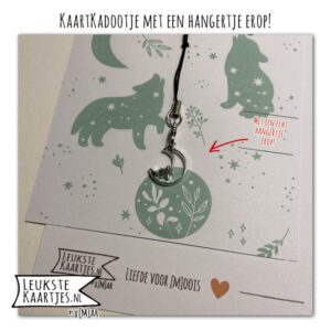 Kaartkadootje -> Hangertje Maan en ster - No:02 (Welkom Kleintje - Maan met wolfjes - MintGroen) - Afbeelding 2