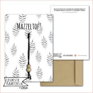 Kaartkadootje -> Gelukspoppetje - No:04 (Mazzeltof - Gelukswens - Varen blad, Zwart/wit)^