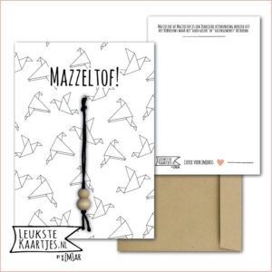 Kaartkadootje -> Gelukspoppetje - No:08 (Mazzeltof - Gelukswens - Origami Duiven, Zwart/wit)^