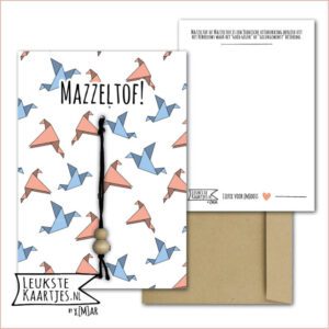 Kaartkadootje -> Gelukspoppetje - No:09 (Mazzeltof - Gelukswens - Origami Duiven, Blauwe/Roze)^