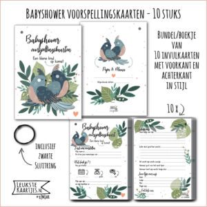 Babyshower -> Voorspellingskaart - Bundel/Boekje - No:02-1 - Knul/Jongetje (in stijl met sluitring, Vogels Papa & Mama - Blauw)^ - Afbeelding 2