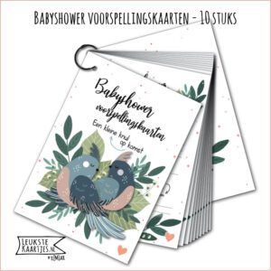 Babyshower -> Voorspellingskaart - Bundel/Boekje - No:02-1 - Knul/Jongetje (in stijl met sluitring, Vogels Papa & Mama - Blauw)^
