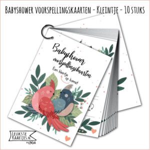Babyshower -> Voorspellingskaart - Bundel/Boekje - No:01-1 - Kleintje/Unisex (in stijl met sluitring, Vogels Papa & Mama - Roze/Blauw)^
