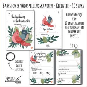 Babyshower -> Voorspellingskaart - Bundel/Boekje - No:01-1 - Kleintje/Unisex (in stijl met sluitring, Vogels Papa & Mama - Roze/Blauw)^ - Afbeelding 2
