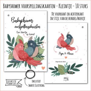 Babyshower -> Voorspellingskaart - Bundel/Boekje - No:01-1 - Kleintje/Unisex (in stijl met sluitring, Vogels Papa & Mama - Roze/Blauw)^ - Afbeelding 4
