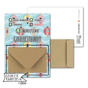 Geldkaart met mini Envelopje -> Zwemdiploma - No: 2 (Gefeliciteerd - Checklist zwemmen, Zwembanden)