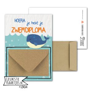 Geldkaart met mini Envelopje -> Zwemdiploma - No: 4 (Hoera! Walvis)