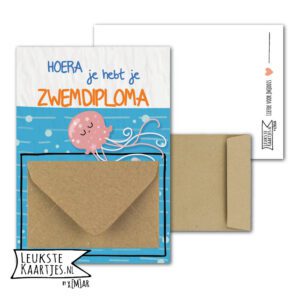 Geldkaart met mini Envelopje -> Zwemdiploma - No: 5 (Hoera! Inktvis)