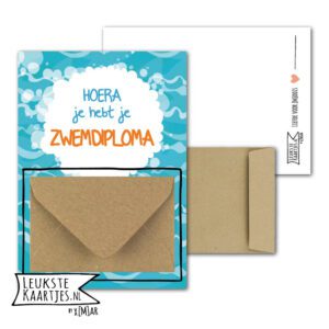 Geldkaart met mini Envelopje -> Zwemdiploma - No: 6 (Hoera! Water, zwembad, bubbels, bellen)