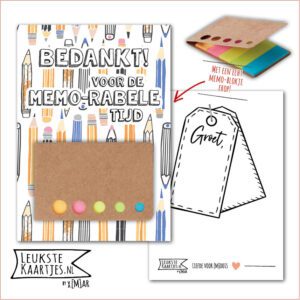 Kaartkadootje -> Memo-blokje - No:10 (Bedankt voor de Memorabele tijd - Potloodjes, Gekleurd)