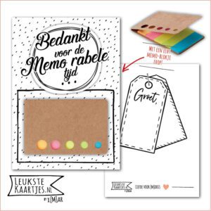 Kaartkadootje -> Memo-blokje - No:06 (Bedankt voor deze Memorabele tijd - Stippen, cirkel, Zwart/wit)^