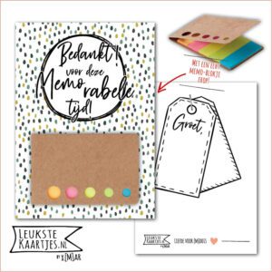 Kaartkadootje -> Memo-blokje - No:08 (Bedankt voor deze Memorabele tijd - Dots, cirkel, Groen/Blauw)^