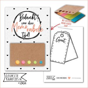 Kaartkadootje -> Memo-blokje - No:09 (Bedankt voor deze Memorabele tijd - Stippen en hartjes, cirkel, Zwart/Wit/Roze)^