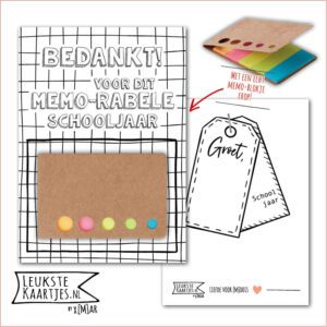 Kaartkadootje -> Memo-blokje - Schooljaar - No:01 (Bedankt voor Memorabele schooljaar - Zwart/wit ruit)^