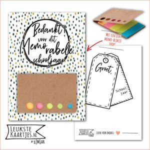 Kaartkadootje -> Memo-blokje - Schooljaar - No:12 (Bedankt voor Memorabele schooljaar - Dots Groen/Blauw)