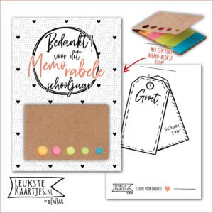 Kaartkadootje -> Memo-blokje - Schooljaar - No:15 (Bedankt voor Memorabele schooljaar - Stippen, hartjes - Zwart/wit)^