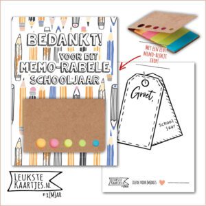 Kaartkadootje -> Memo-blokje - Schooljaar - No:16 (Bedankt voor Memorabele schooljaar - Potloden, gekleurd)^