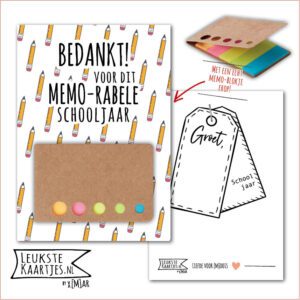Kaartkadootje -> Memo-blokje - Schooljaar - No:17 (Bedankt voor Memorabele schooljaar - Potloden, Geel)^