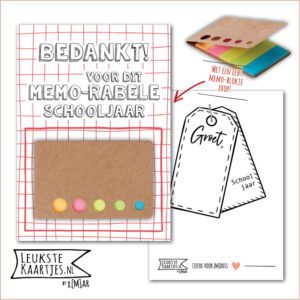 Kaartkadootje -> Memo-blokje - Schooljaar - No:03 (Bedankt voor Memorabele schooljaar - Roze ruit)^