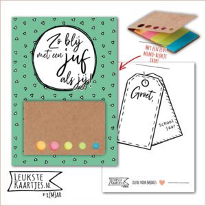 Kaartkadootje -> Memo-blokje - Schooljaar - No:07 (Zo blij met een JUF als jij - Driehoekjes Mintgroen)^