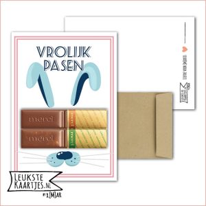 Kaartkadootje -> Merci Chocolade reepjes - No:10 (Vrolijk Pasen - Konijnen oren en snuit, lichtblauw)