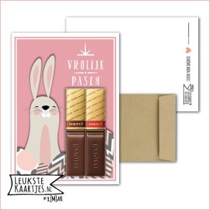 Kaartkadootje -> Merci Chocolade reepjes - No:11 (Vrolijk Pasen - Konijn Roze grijs)