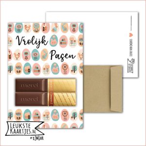 Kaartkadootje -> Merci Chocolade reepjes - No:04 (Vrolijk Pasen - Paaseieren op een rij)