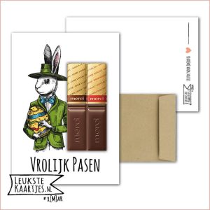 Kaartkadootje -> Merci Chocolade reepjes - No:07 (Vrolijk Pasen - Paashaas gekleurd)