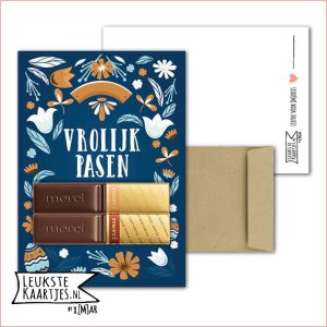Kaartkadootje -> Merci Chocolade reepjes - No:09 (Vrolijk Pasen - Frame blauw)
