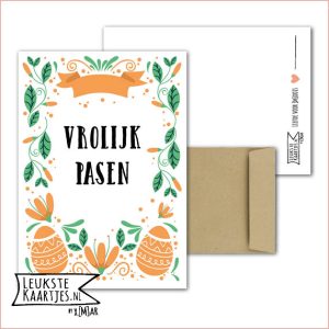 Kaart -> Pasen - No:10 (Vrolijk Pasen - Frame oranje groen)