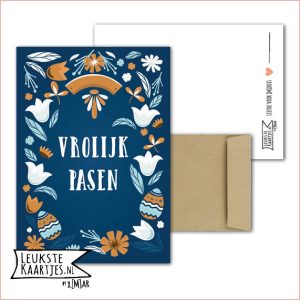 Kaart -> Pasen - No:11 (Vrolijk Pasen - Frame blauw)
