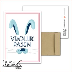 Kaart -> Pasen - No:12 (Vrolijk Pasen - Konijn oren en snuit, lichtblauw)
