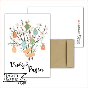 Kaart -> Pasen - No:07 (Vrolijk Pasen - Bos Paastakken met Paaseieren)