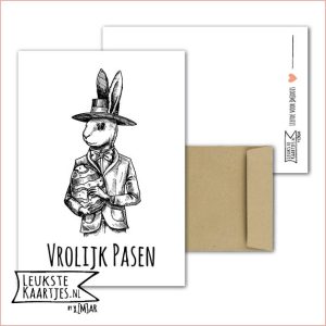 Kaart -> Pasen - No:08 (Vrolijk Pasen - Paashaas zwart/wit)
