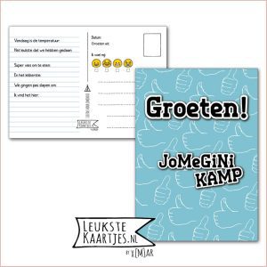 Kaart Op Kamp -> JoMeGiNi No: 21 /3-8 (Groeten! JoMeGiNi kamp - Duimen-blauw)