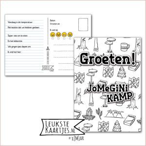 Kaart Op Kamp -> JoMeGiNi No: 20 /3-9 (Groeten! JoMeGiNi kamp - Landkaart-Kampvuur-Zaag-zwart/wit)