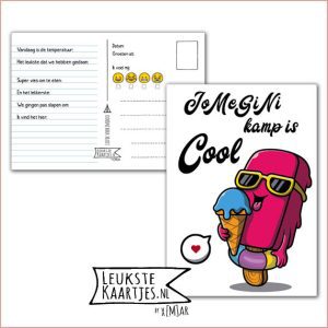 Kaart Op Kamp -> JoMeGiNi No: 58 /6 (JoMeGiNi kamp is Cool – Roze ijsje met zwemband en zonnebril)