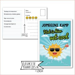 Kaart Op Kamp -> JoMeGiNi No: 05 /1-7 (JoMeGiNi kamp-Het is hier Vet Cool - Zon-Wolken-2armen-Blauw)