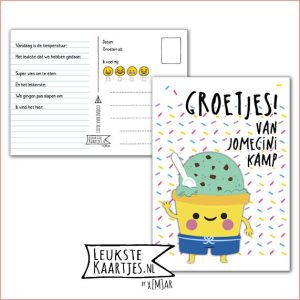 Kaart Op Kamp -> JoMeGiNi No: 68 /6-11 (Groetjes! Van kamp – Gekleurde hageltjes, Bekertje ijs)