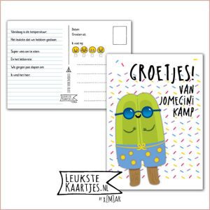 Kaart Op Kamp -> JoMeGiNi No: 69 /6-12 (Groetjes! Van kamp – Gekleurde hageltjes, Dubbellikker ijsje)