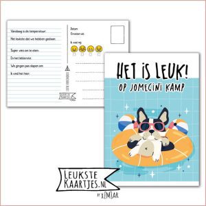Kaart Op Kamp -> JoMeGiNi No: 71 /6-14 (Het is leuk! Op kamp – Honden in zwemband in zwembad)