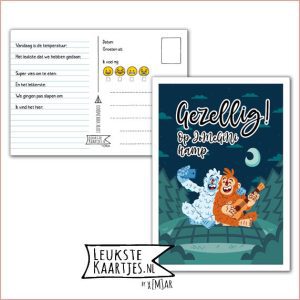 Kaart Op Kamp -> JoMeGiNi No: 76 /6-19 (Gezellig! Op kamp – Vrienden Yeti en Aap gitaar en selfie in bos)